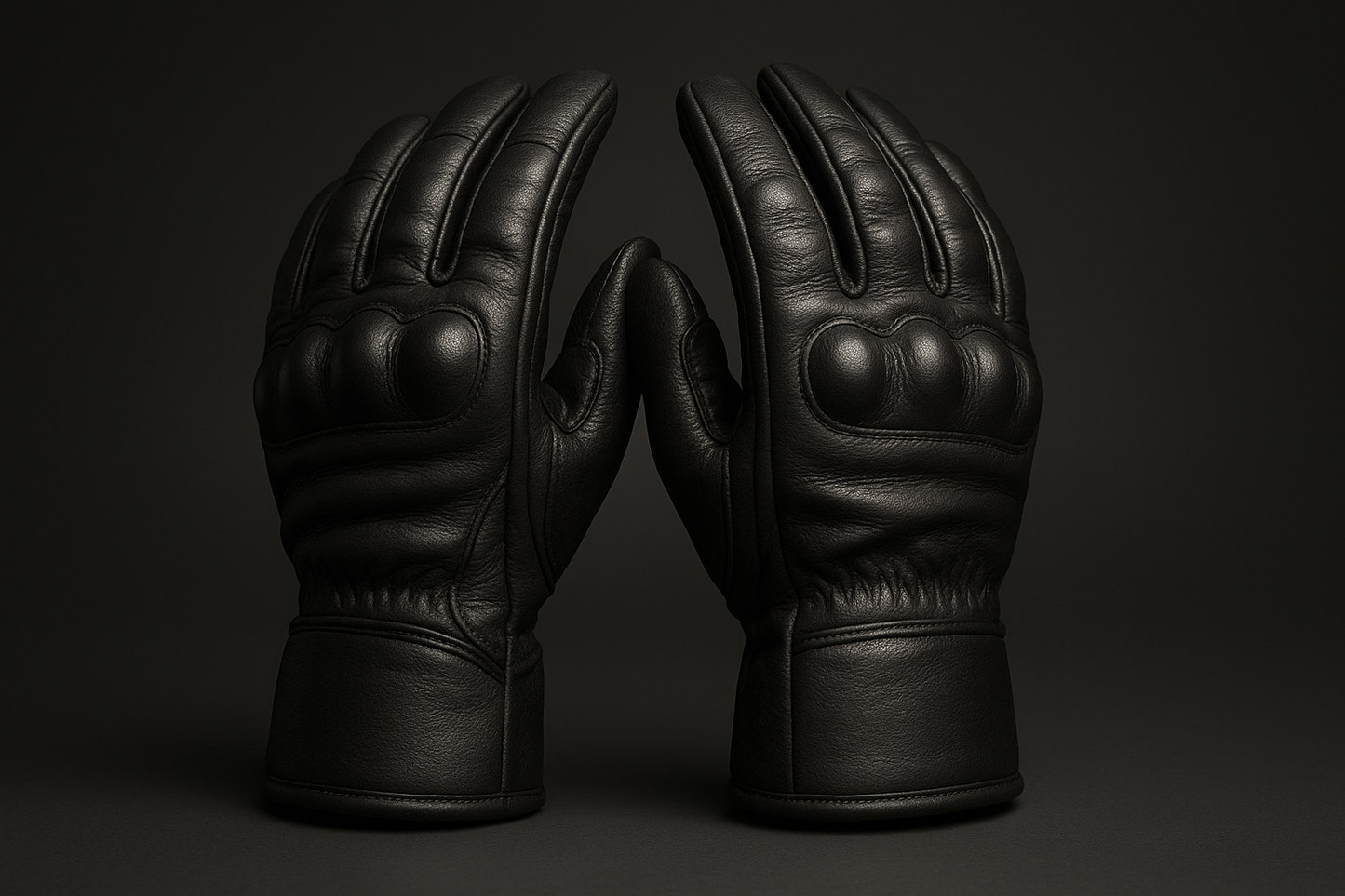 Black leather motorbike gloves custom-made by RevLeath