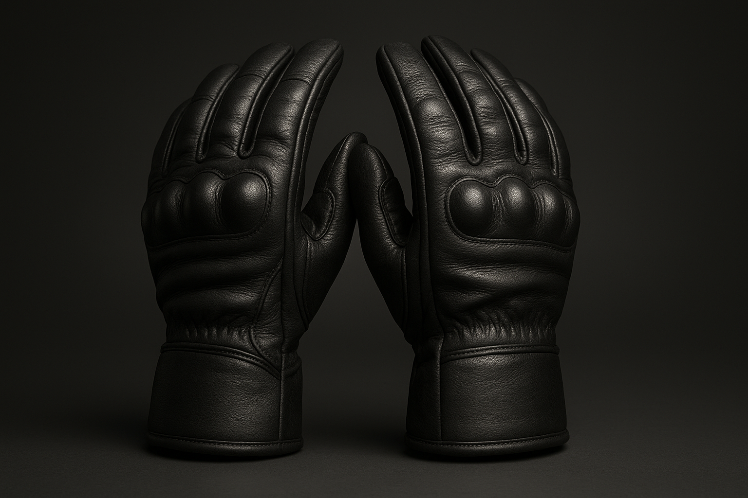 Ultra-realistic premium black leather motorcycle gloves